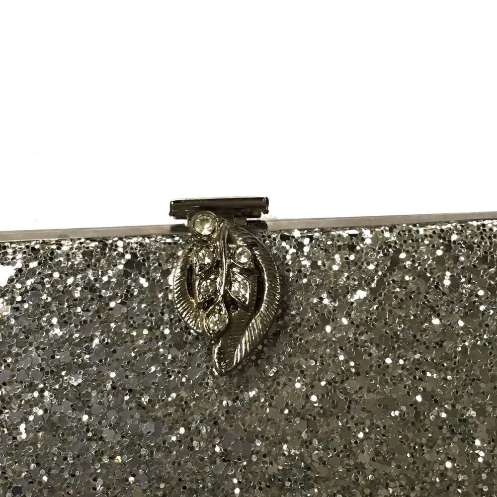 Vintage Silver Glitter Evening Clutch